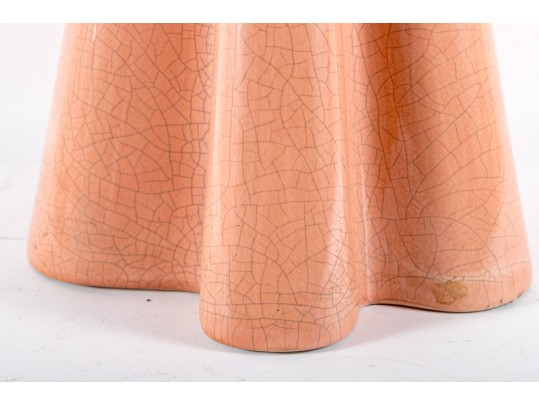 Salmon-Pink Ruffled Ceramic Crackle Floor Vase