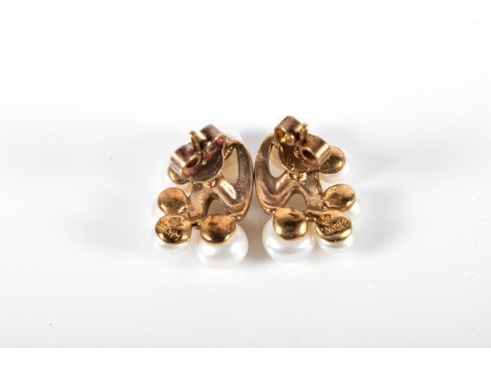 14k Yellow Gold Cultured Pearl Necklace And Earrings