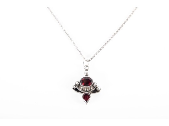Sterling Silver And Garnet Pendant Necklace