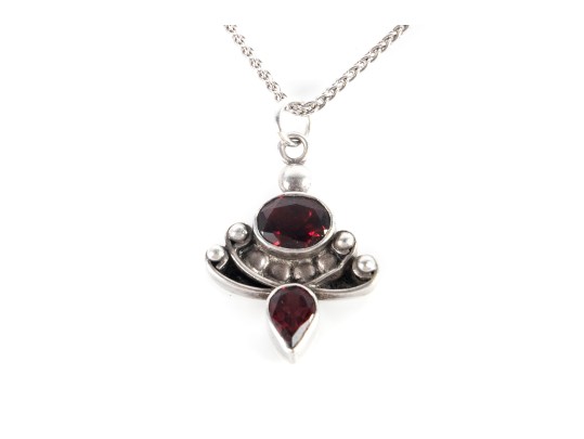 Sterling Silver And Garnet Pendant Necklace