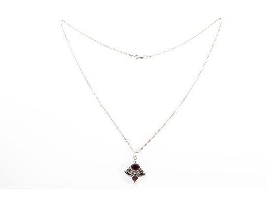 Sterling Silver And Garnet Pendant Necklace