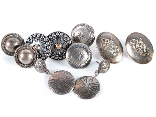 Collection Of Sterling Silver Medallion Earrings
