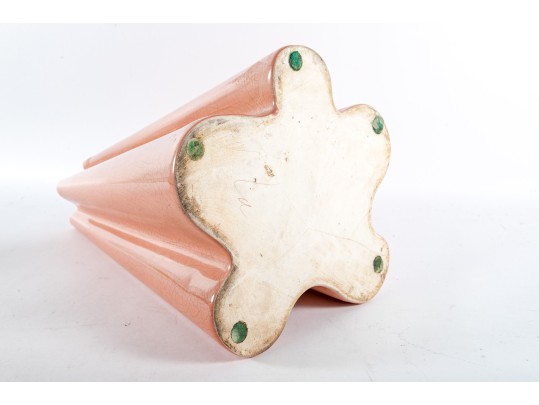 Salmon-Pink Ruffled Ceramic Crackle Floor Vase