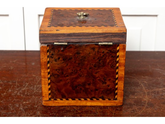 19th Century Burlwood Parquetry Tea Caddy