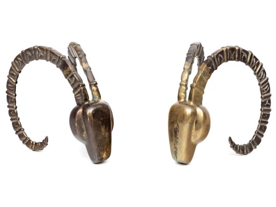 1980's Dolbi Cashier Brass Ibex Bookends