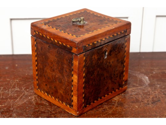 19th Century Burlwood Parquetry Tea Caddy