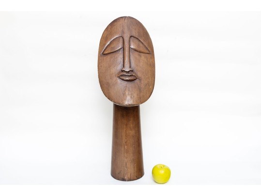 Modernist Carved Wood Buddha Bust 