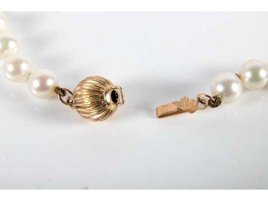 14k Yellow Gold Cultured Pearl Necklace And Earrings