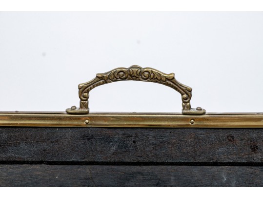 Vintage 40s English Embossed Brass Wood Magazine Rack With Farmer & Horses