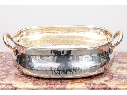 Large Oval Silver Plated Metal Jardiniere