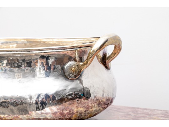 Large Oval Silver Plated Metal Jardiniere