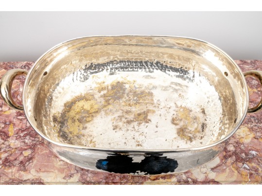 Large Oval Silver Plated Metal Jardiniere