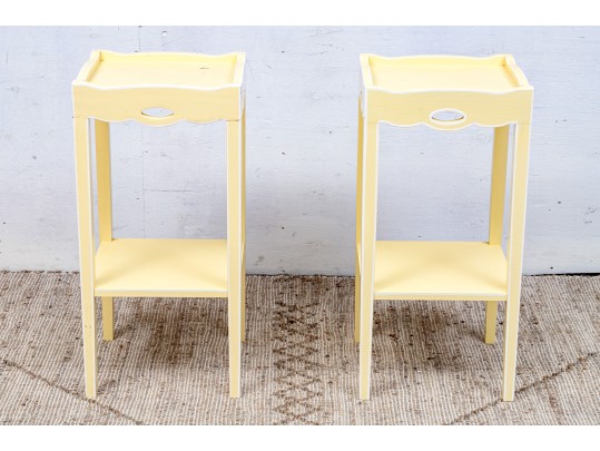Pair Of Vintage Tiered Wood Stands In Yellow Paint