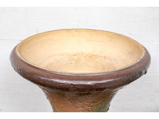 Large Roseville Magnolia Orange Bowl #665-8 On Pedestal Stand