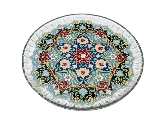 Persian Enameled Cut Glass Plate
