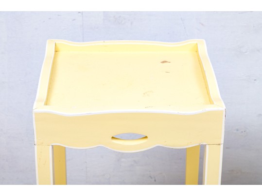 Pair Of Vintage Tiered Wood Stands In Yellow Paint