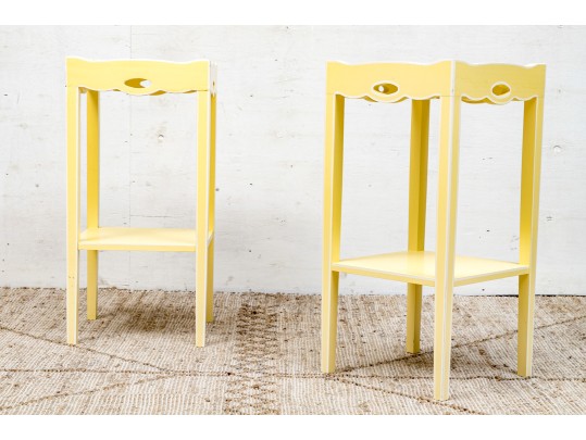 Pair Of Vintage Tiered Wood Stands In Yellow Paint