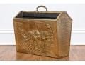 Vintage 40s English Embossed Brass Wood Magazine Rack With Farmer & Horses