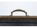 Vintage 40s English Embossed Brass Wood Magazine Rack With Farmer & Horses