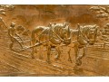 Vintage 40s English Embossed Brass Wood Magazine Rack With Farmer & Horses