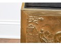 Vintage 40s English Embossed Brass Wood Magazine Rack With Farmer & Horses
