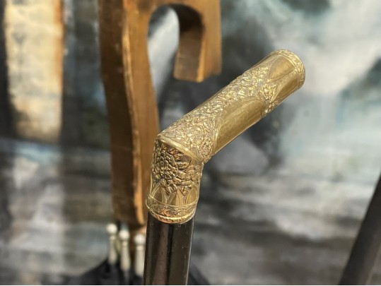 Tall Vintage Brass Container With Antique Canes And Umbrellas