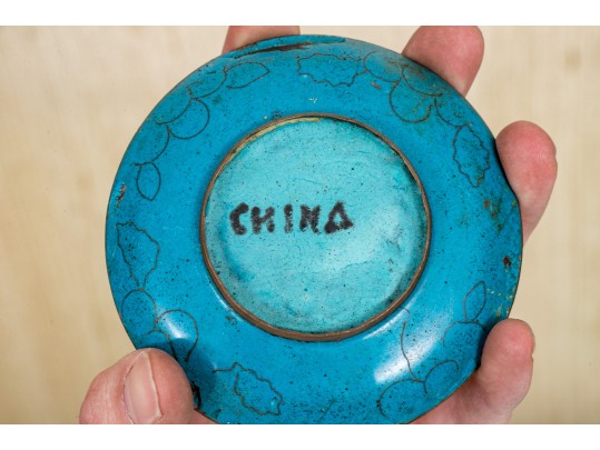 Collection Of Four Chinese Cloisonne Enameled Dishes With Matchbox Case, 20th C. 
