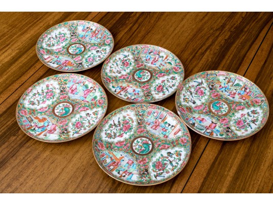 Set Of 5 Antique Chinese Export Rose Medallion Porcelain Dishes, 19th C.