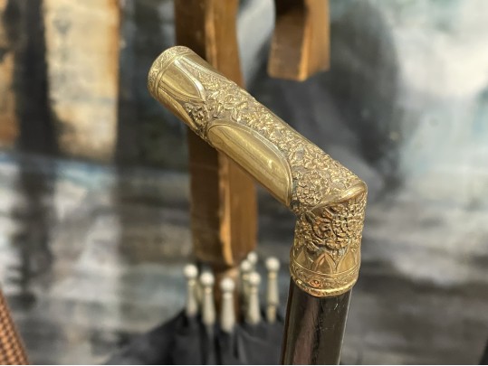 Tall Vintage Brass Container With Antique Canes And Umbrellas