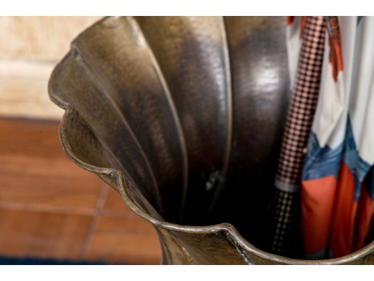 Tall Vintage Brass Container With Antique Canes And Umbrellas