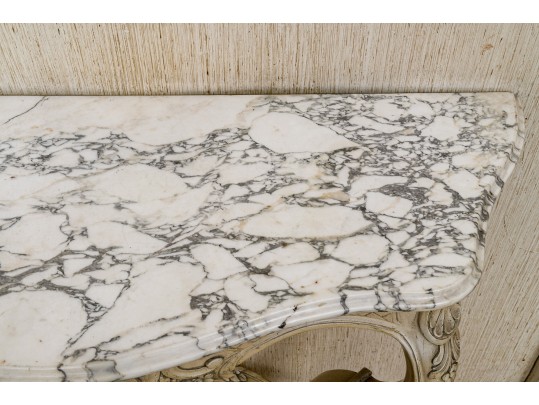 Vintage Paint Decorated Marble Top Wall Mount Console 