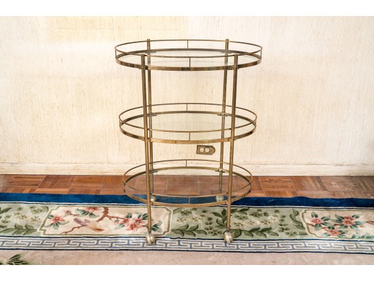 Mid Century Brass And Glass Tiered Cart