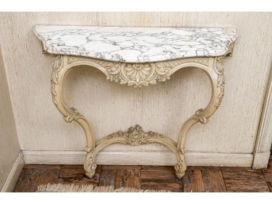 Vintage Paint Decorated Marble Top Wall Mount Console 
