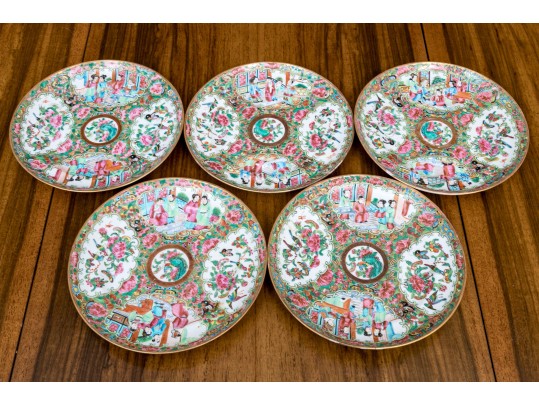 Set Of 5 Antique Chinese Export Rose Medallion Porcelain Dishes, 19th C.