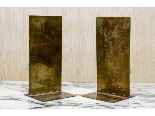 Pair Of Chinese Famille Rose Porcelain Mounted Brass Bookends