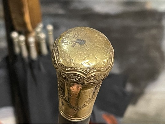 Tall Vintage Brass Container With Antique Canes And Umbrellas