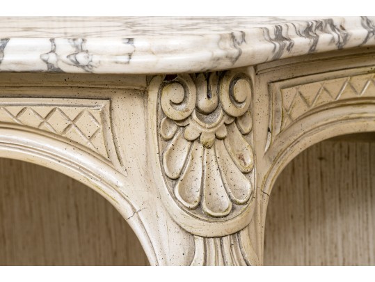 Vintage Paint Decorated Marble Top Wall Mount Console 