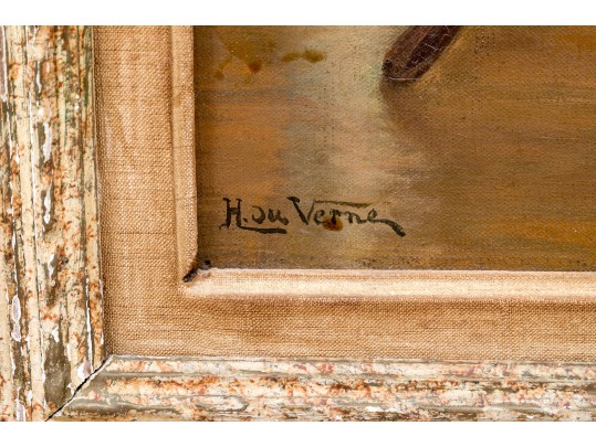 Henri Duverne (France, 20th C.) Oil On Canvas, Tea In The Sun Room 