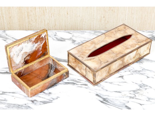 Capiz Tissue Box And Small Marble Box
