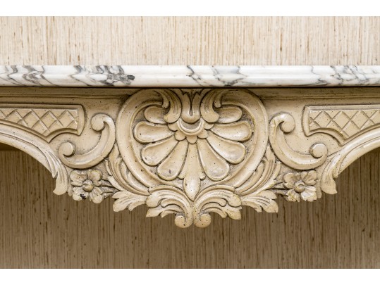 Vintage Paint Decorated Marble Top Wall Mount Console 