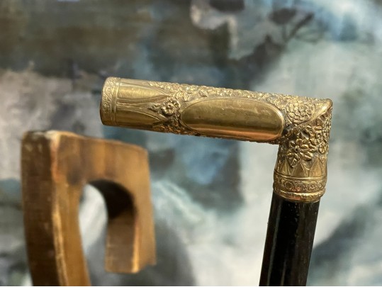 Tall Vintage Brass Container With Antique Canes And Umbrellas