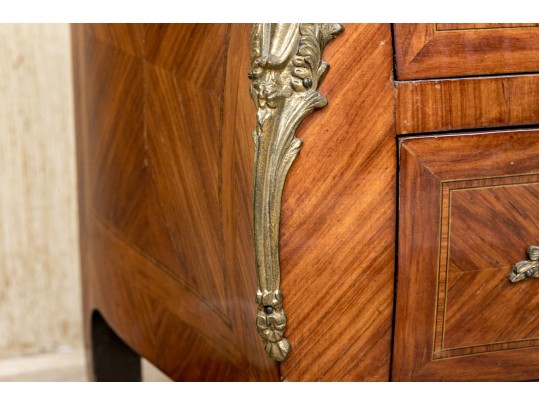 Vintage Parquetry French Style Marble Top Chest Of Drawers