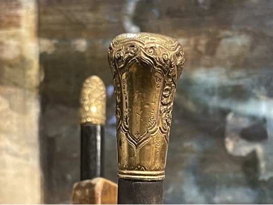 Tall Vintage Brass Container With Antique Canes And Umbrellas