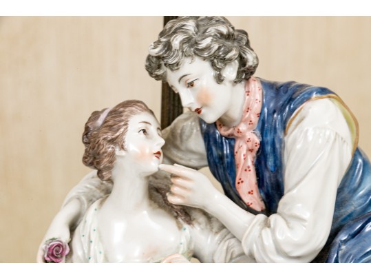 A Vintage Italian Hand Painted Romantic Figural Group Lamp