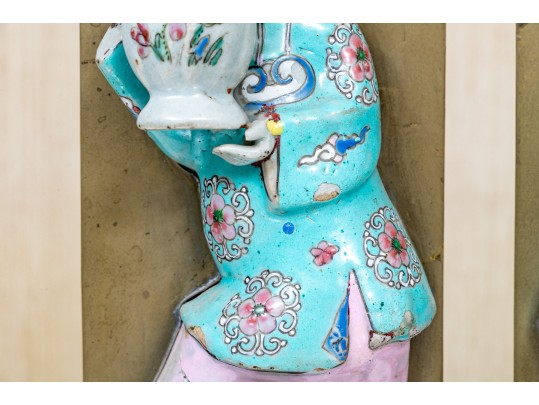 Pair Of Chinese Famille Rose Porcelain Mounted Brass Bookends