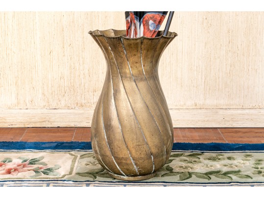 Tall Vintage Brass Container With Antique Canes And Umbrellas