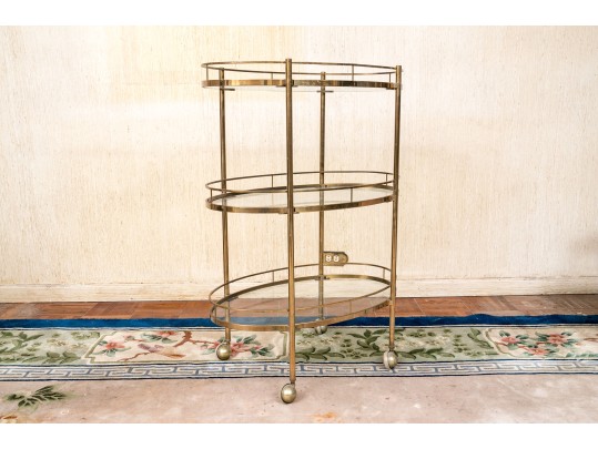 Mid Century Brass And Glass Tiered Cart