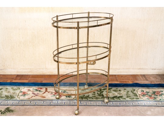Mid Century Brass And Glass Tiered Cart