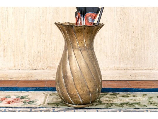 Tall Vintage Brass Container With Antique Canes And Umbrellas