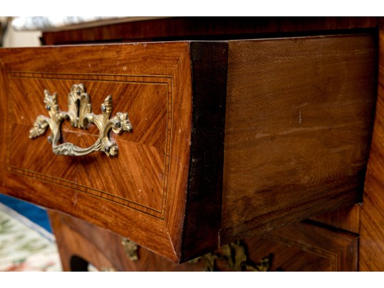 Vintage Parquetry French Style Marble Top Chest Of Drawers